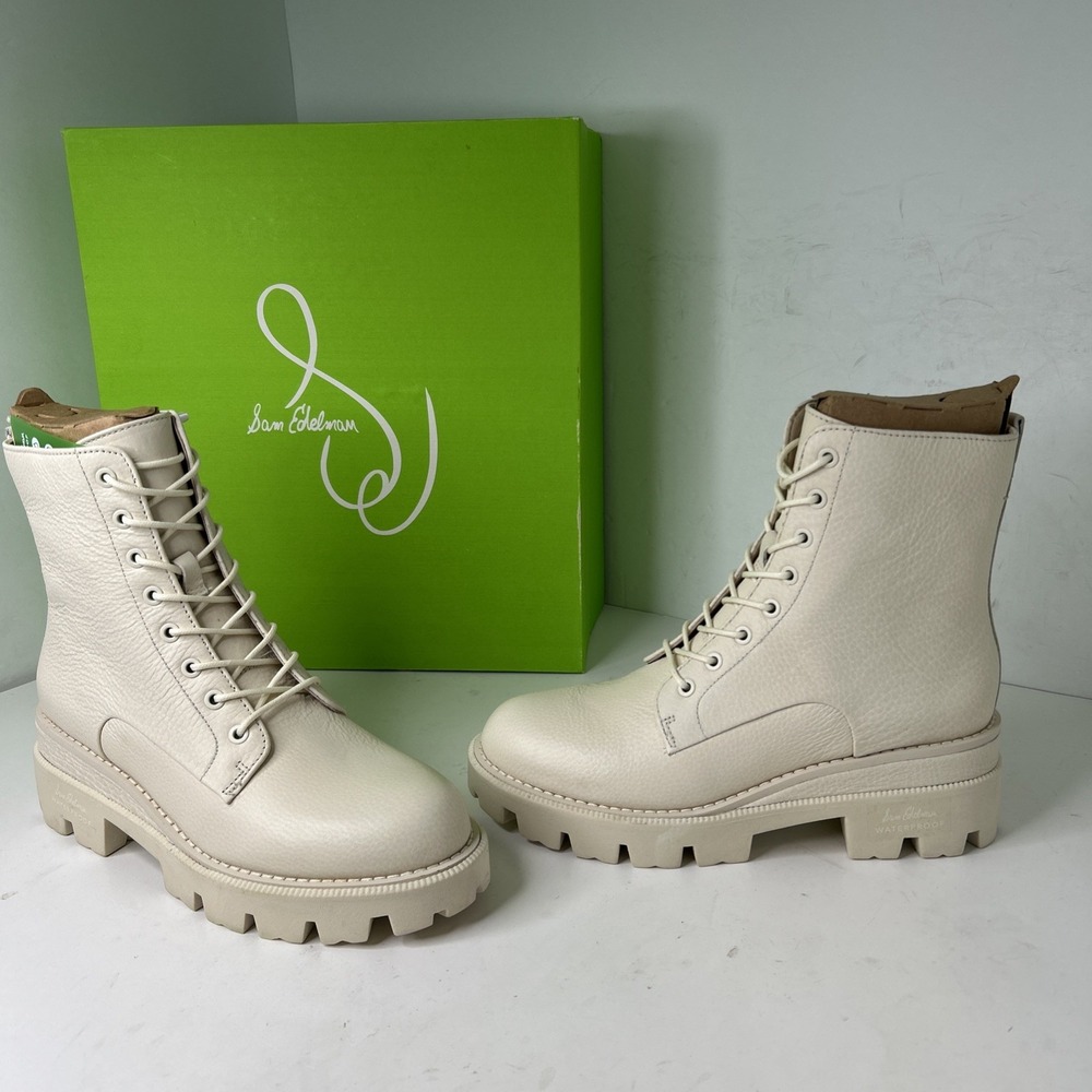 Sam Edelman Garret Modern Ivory Combat Boots H3805L5101 New Size 7